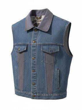 Vintage 90s Y2K Men's Blue Denim Sleeveless Vest with Corduroy Trim